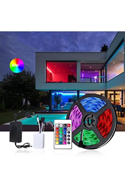 sadan 5 Mt. Rgb Şerit Led Seti Kumandalı Animasyonlu Tak Çalıştır Renkli Deko...
