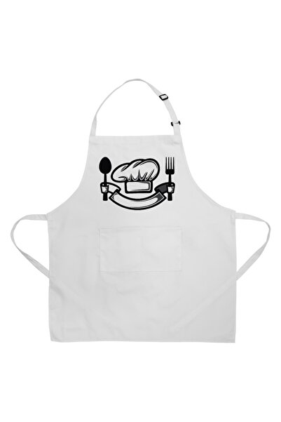 RAY TİCARET Білий кухонний фартух шеф-кухаря з принтом Дитячий кухонний фартух