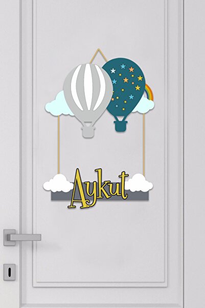 Custom Baby Room Wooden Door Ornament Balloon ( Gray & Dark Green )