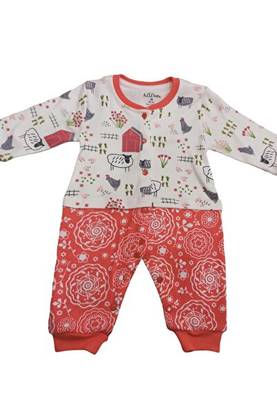 Aziz Bebe Tiny Animal Patterned Snap-on Footless (without booties) Jumpsuit 0-6 Months