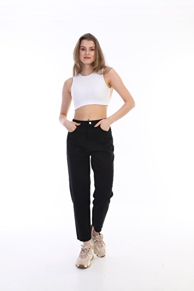 Darkly Jeans Pantaloni negri cu talie înaltă Mom Fit Jean