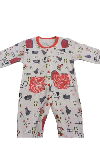 Aziz Bebe Little Animal Patterned Jumpsuit with Snap Feet (with booties) 0-6 Months