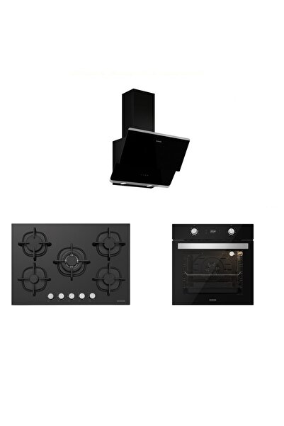 Silverline 3'lü Siyah Cam Ankastre Set (3490 Oslo 60 Siyah+cs5364b01+bo6504b01)