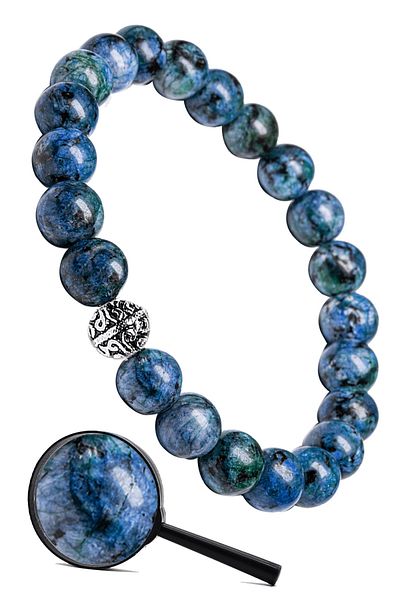 Tesbih Atölyesi Natural Azurite Stone Bracelet with Certified Silver Device