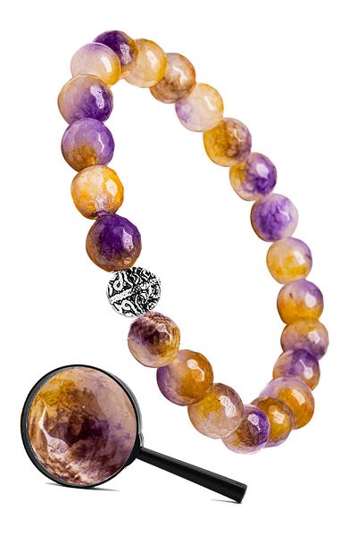 Tesbih Atölyesi Colorful Faceted Natural Quartz Stone with Silver Apparatus - Certified Bracelet