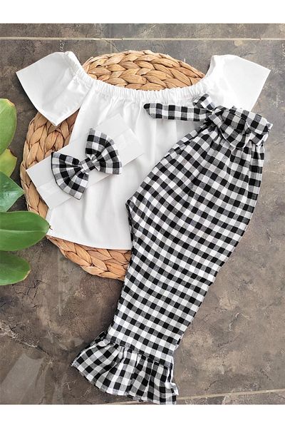 AKİF GİYİM Girl's Flare Leg Trousers Blouse Buckle Set