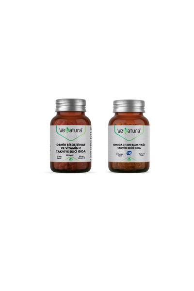 VeNatura Omega 3 1600 Balık Yağı 30 Yumuşak Kapsül + Demir Bisglisinat Vitami...