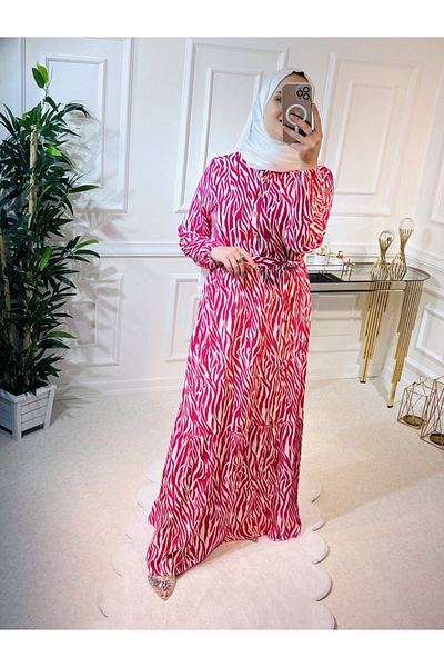 Aşkı Endam Aleyna Cotton Viscose Dress - Fuchsia Zebra