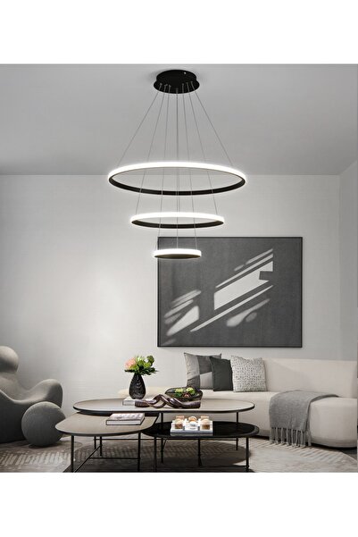 TT AYDINLATMA Tt300-3 Sy Halka 3 Lü Mat Siyah ( Beyaz Işık ) Led Avize
