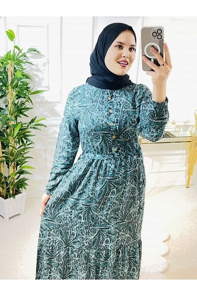 Aşkı Endam Φόρεμα Aleyna Cotton Viscose - Πράσινο μοτίβο σάλι