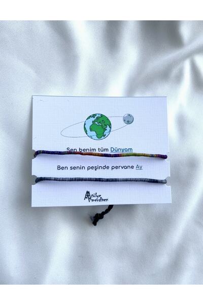 Atölye Merdiven My World My Moon Rope Couple Bracelet Gift Bracelet Set Bff, Lover Bracelet