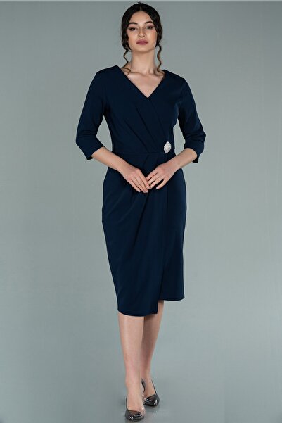 Dans Kadın Kapri Kol Midi Abiye Elbise 5271234 Lacivert