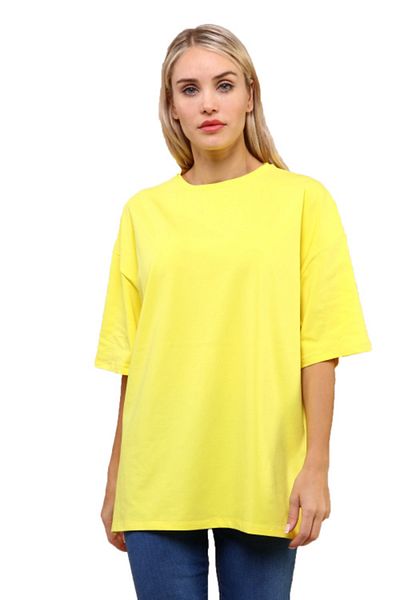 İkmal Yellow Loose T-Shirt with Side Slits