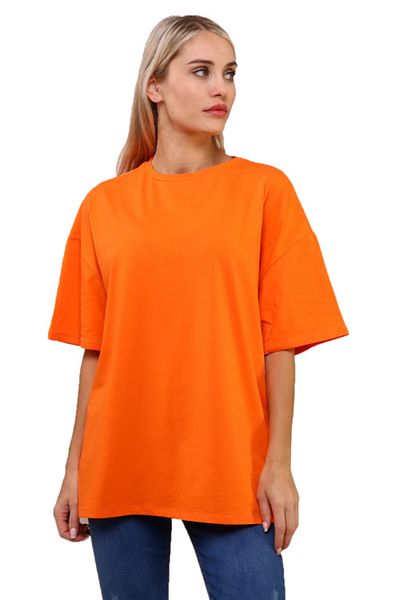 İkmal Orange Loose T-Shirt with Side Slits