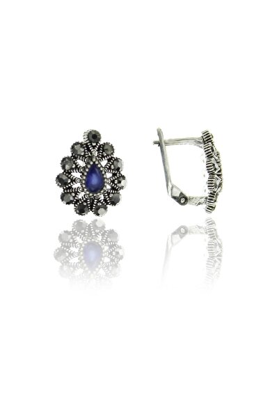 Doğan Silver Kadın Gümüş Markazit Ve Kök Safir Taşlı Damla Modeli Küpe Dgn20464