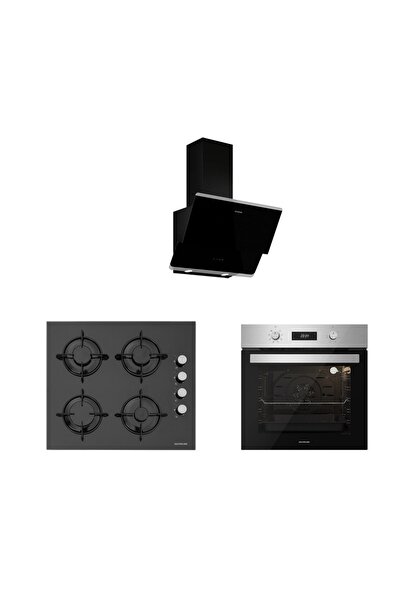 Silverline 3'lü Siyah Cam Ankastre Set (3490 Oslo 60 Siyah+cs5349b01+bo6504x01)