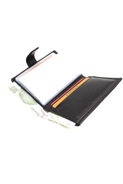 Fiyaka WP-613p Прозрачен портфейл за карти от естествена кожа, черен