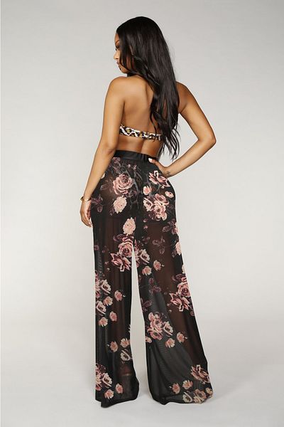 Parakini Floral Patterned Lacy Women's Trousers - Transparent Tulle Pareo