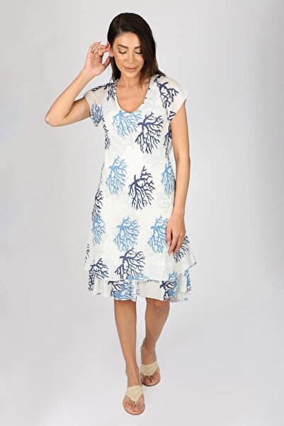 AYASOFYA OTANTIK Kadın Beyaz Mercan Desenli Elbise