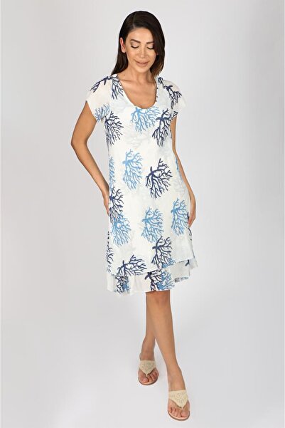 AYASOFYA OTANTIK Kadın Beyaz Mercan Desenli Elbise