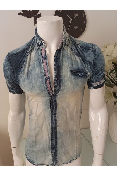 GGMM Cămașă pentru bărbați din denim sport din lycra țesătură lyocell