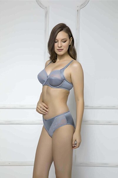 MOONLİGHT Women's Gray Lace Cupping Bra Mml2114