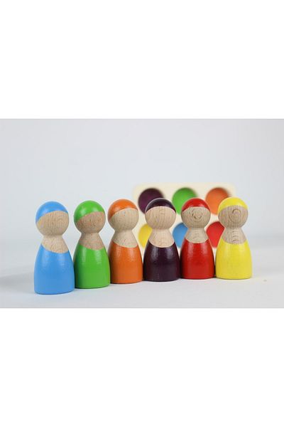 aliwooden 6 Pieces Waldorf Rainbow People Figures