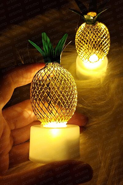 Genel Markalar Ananas Mini Dekoratif Led Işık Gece Lambası Metal 2 Adet