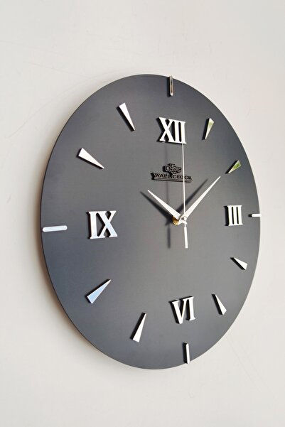 aSSe Tasarım Özel Dekoratif Roma Rakamlı Aynalı Duvar Saati Siyah & Gümüş Ses...