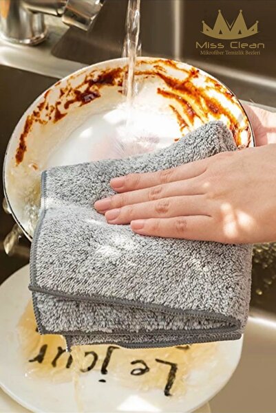 MissClean ( 3 Adet ) Genel Temizlik Bezi Çok Amaçlı Gri Renk 40*40 Cm