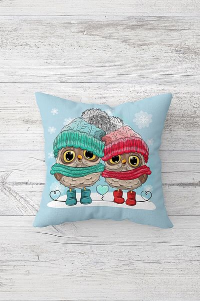 on the clouds Owl Friends Față de pernă cu fermoar ascuns imprimat pe o parte