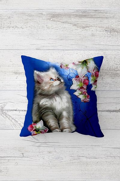 on the clouds Cute Cat Cute Cat Floral Blue One Side Hidden Zipper Young Girl Throw Pillow Husă de pernă pentru scaun