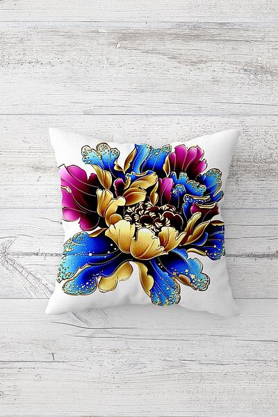 on the clouds Blue Gold Flower One Side Printed Hidden Zipper Față de pernă Față de pernă pentru scaun