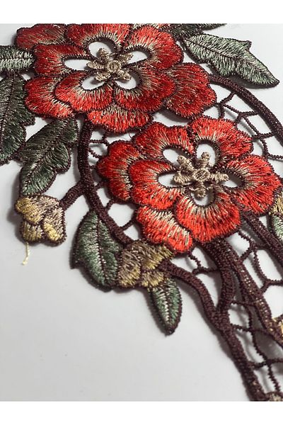 Gönülden Tasarım 26x16 Cm Tile Rose Petals Embroidered Applique Patch Sewing Guipure Embroidery