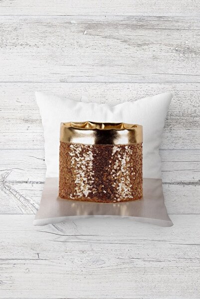 Pelangi Gold Payet Kutu Desenli Çift Taralı Gizli Fermuarlı Yastık Kılıfı Kır...