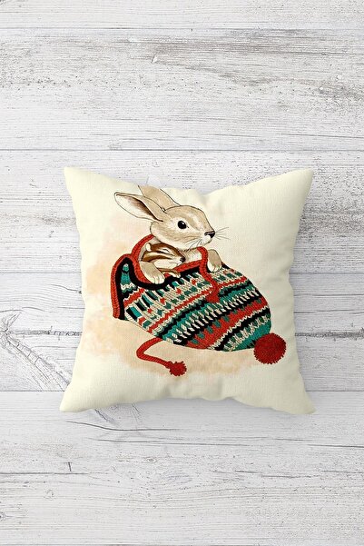 Pelangi أرنب على القبعة مطبوع على الوجهين بسحاب مخفي لغرفة الأطفال غطاء وسادة...