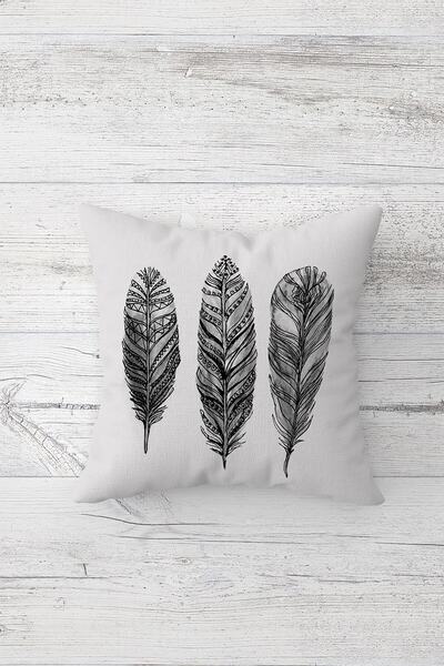 Pelangi Feather Patterned Bohemian Double Sided Printed Hidden Zippered Pillo...