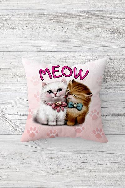 Pelangi Cute Cat Cute with Cat Double Side Print Hidden Zipper Teen Girl Throw Pillow Seat Pillow Case