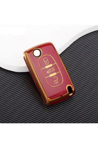 AYZ GARAGE Peugeot-citroen (3 chei) Tpu Material Carcasa roșie pentru chei