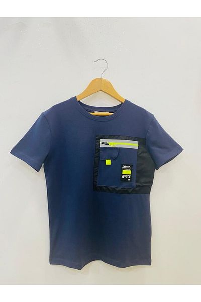 Çikoby Boy's Neon Detailed Navy Blue T-Shirt
