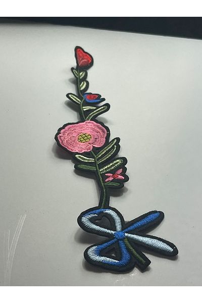Gönülden Tasarım 31x6 Cm Pink Rose Green Leaf Bow Iron On Embroidered Applique Patch Sewing Guipure Embroidery