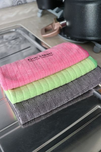 fine class Fine Clean (3 Pieces) Microfiber Checked Dust and Kitchen Cloth 40*40