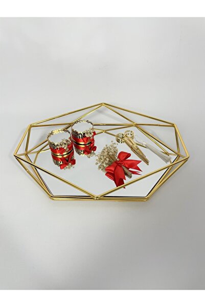 kolaycalışveriş Söz Nişan Tepsisi- Yüzük Tepsisi -gold Krem Söz Tepsisi