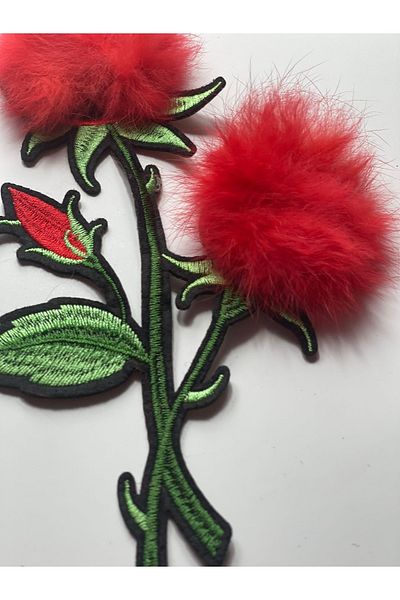 Gönülden Tasarım 22x13 الأحمر Pompom المطرزة روز زين التصحيح الخياطة جبر التطريز يلتصق بالحديد