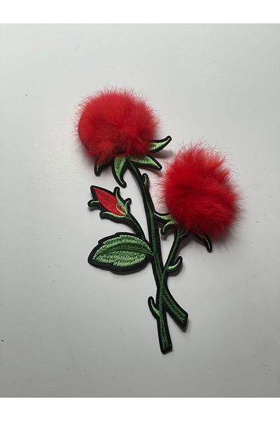 Gönülden Tasarım 22x13 الأحمر Pompom المطرزة روز زين التصحيح الخياطة جبر التطريز يلتصق بالحديد