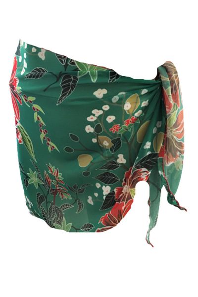 IŞIN Women's Green Floral Patterned Short Pareo