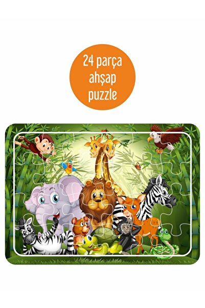 LİPYOS Sevimli Hayvanlar Aslan, Zürafa 24 Parça Ahşap Puzzle