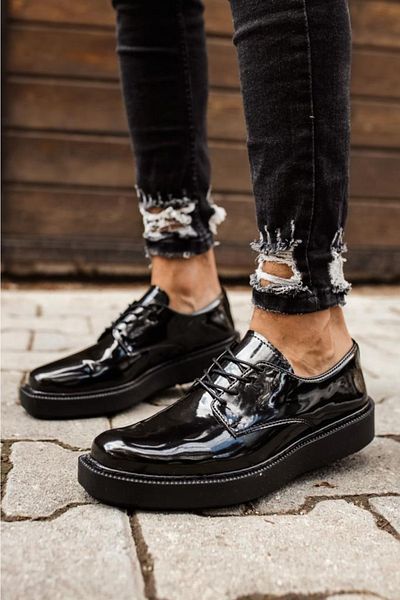 BPM Chekich Ch001 Patent Leather Black Talpa Pantofi pentru bărbați Negru