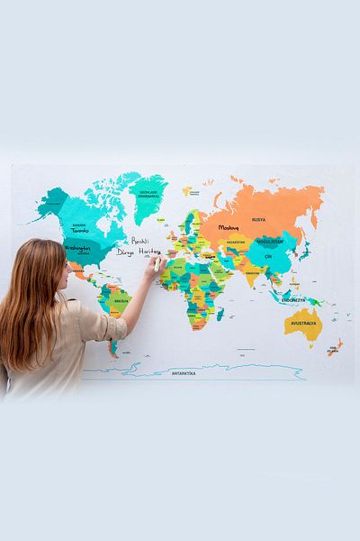 Farklı Bi Kağıt Practical Holdable World Map Color Print on Transparent Paper Turkish 95x150cm