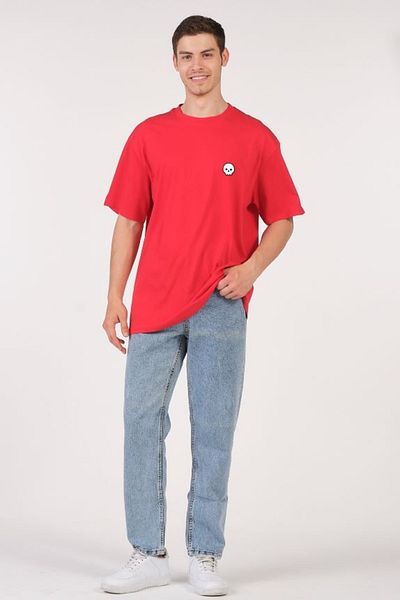 to COSMOS Unisex (men's - women's) Oversize (Bol-salaş) T-shirt Color Red Cute Skull